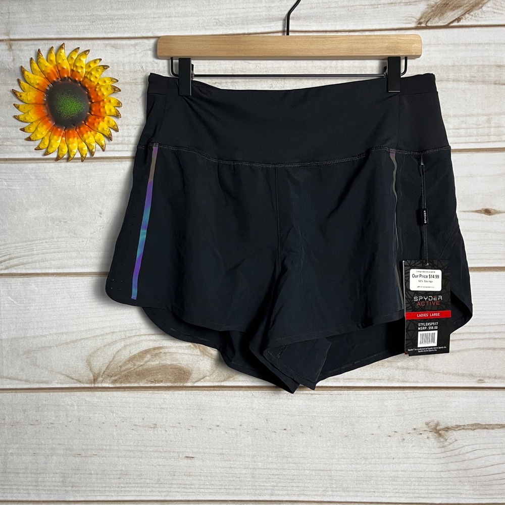 Spyder Active Ladies Running Shorts Size L Large Black Activewear‎ New